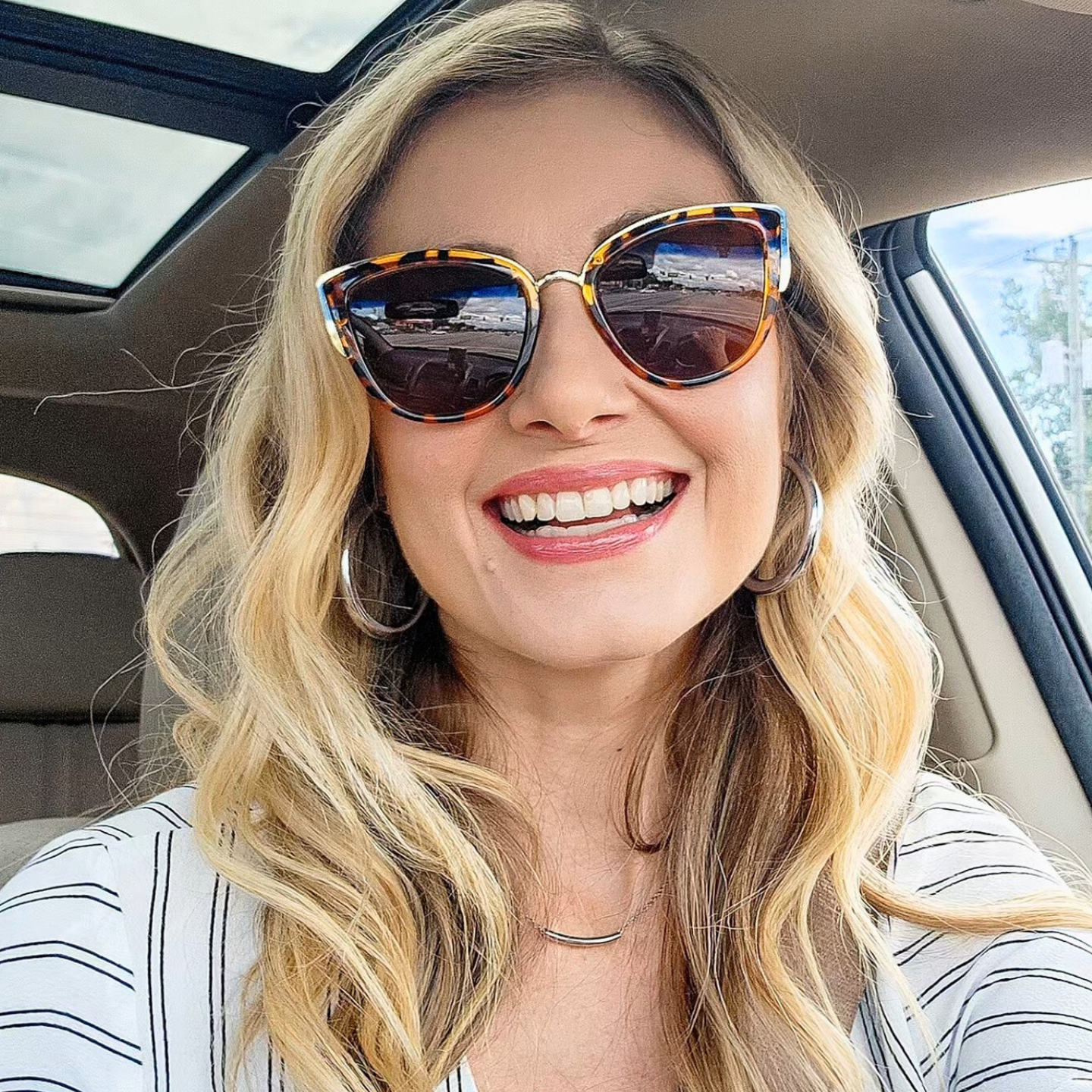Model wearing LadyBoss Mavens sunglasses in Leopard #frame color_leopard