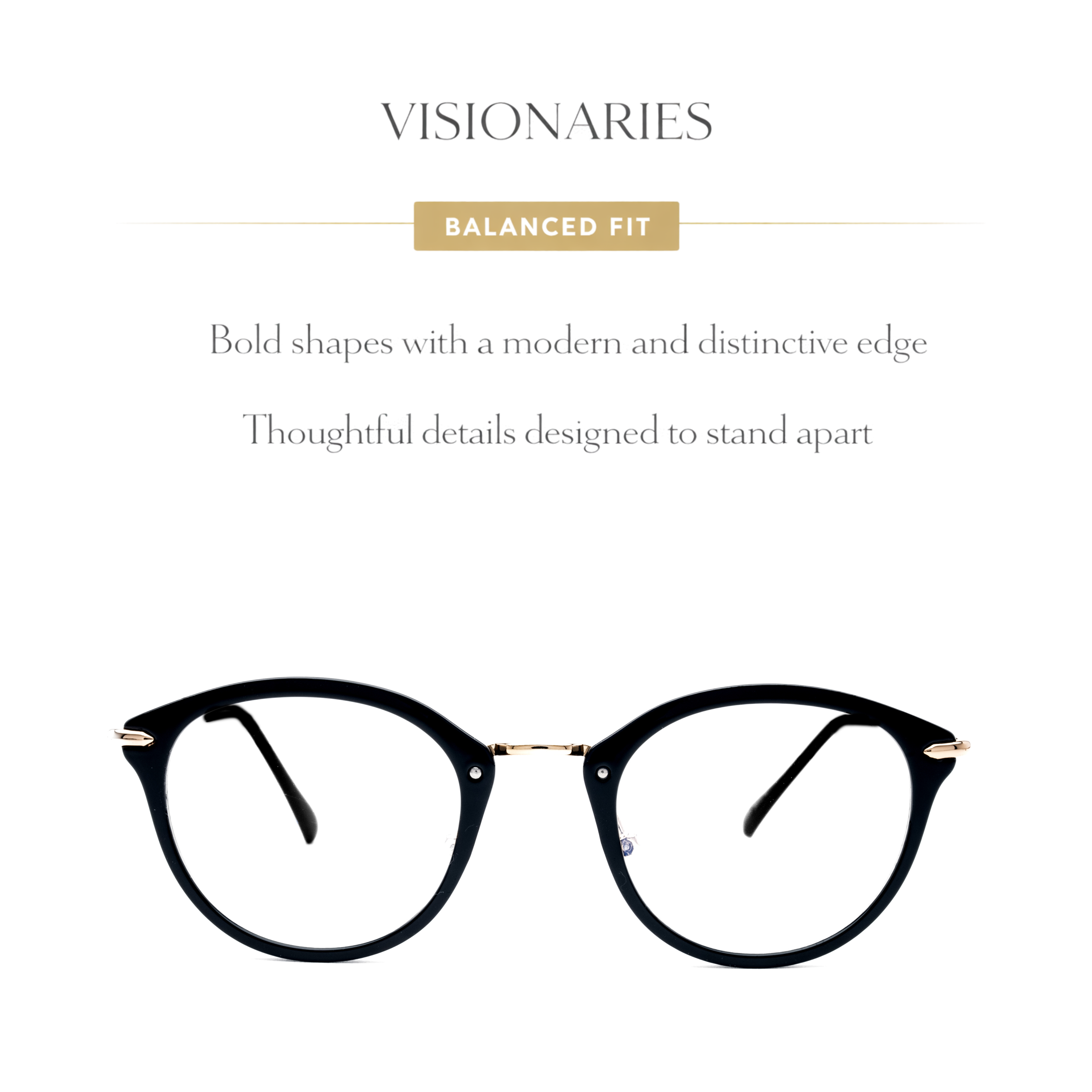 Black eyeglasses with gold accents on a white background, featuring the brand 'LadyBoss'.