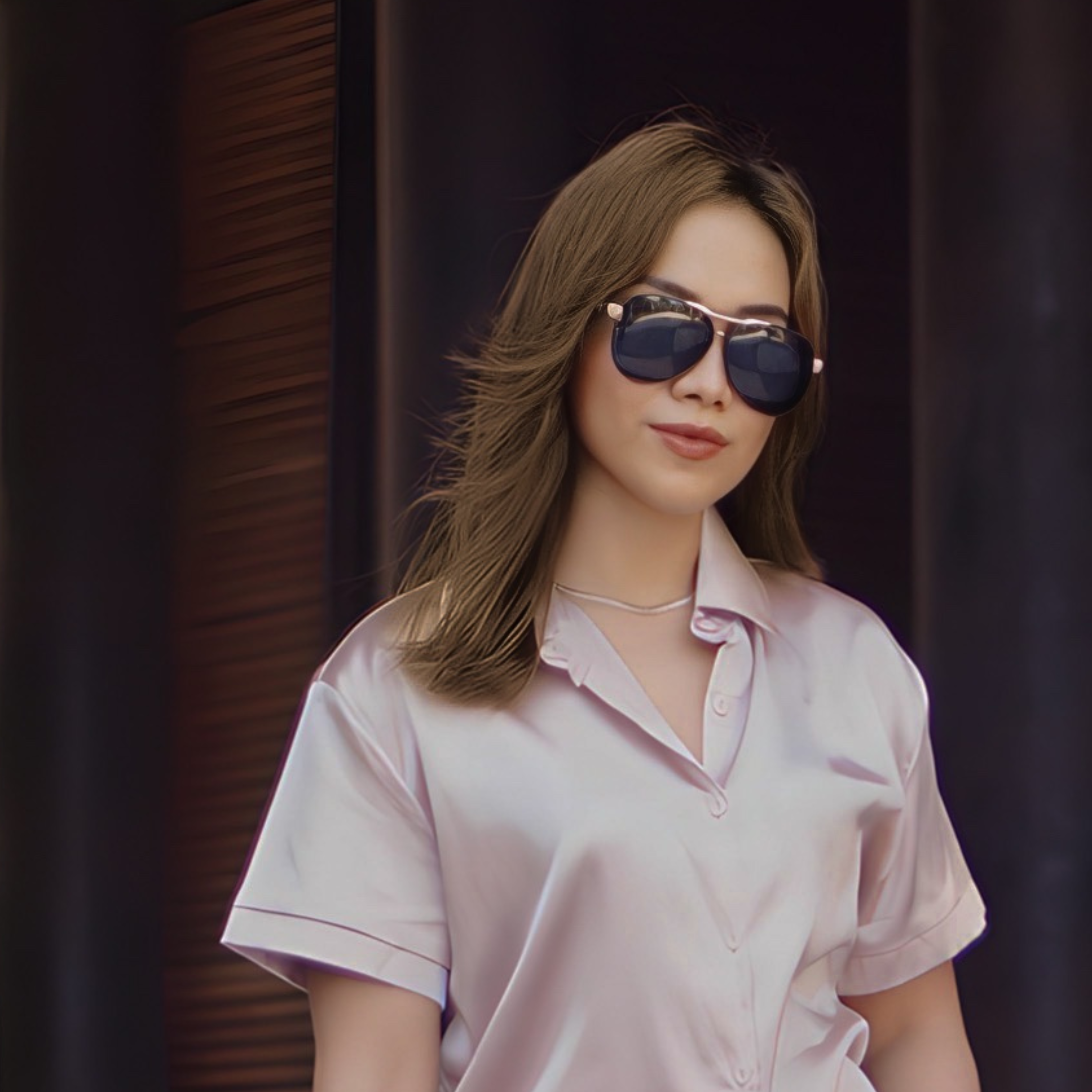 Model wearing LadyBoss Aviators sunglasses in Black & Gold #frame color_black & gold