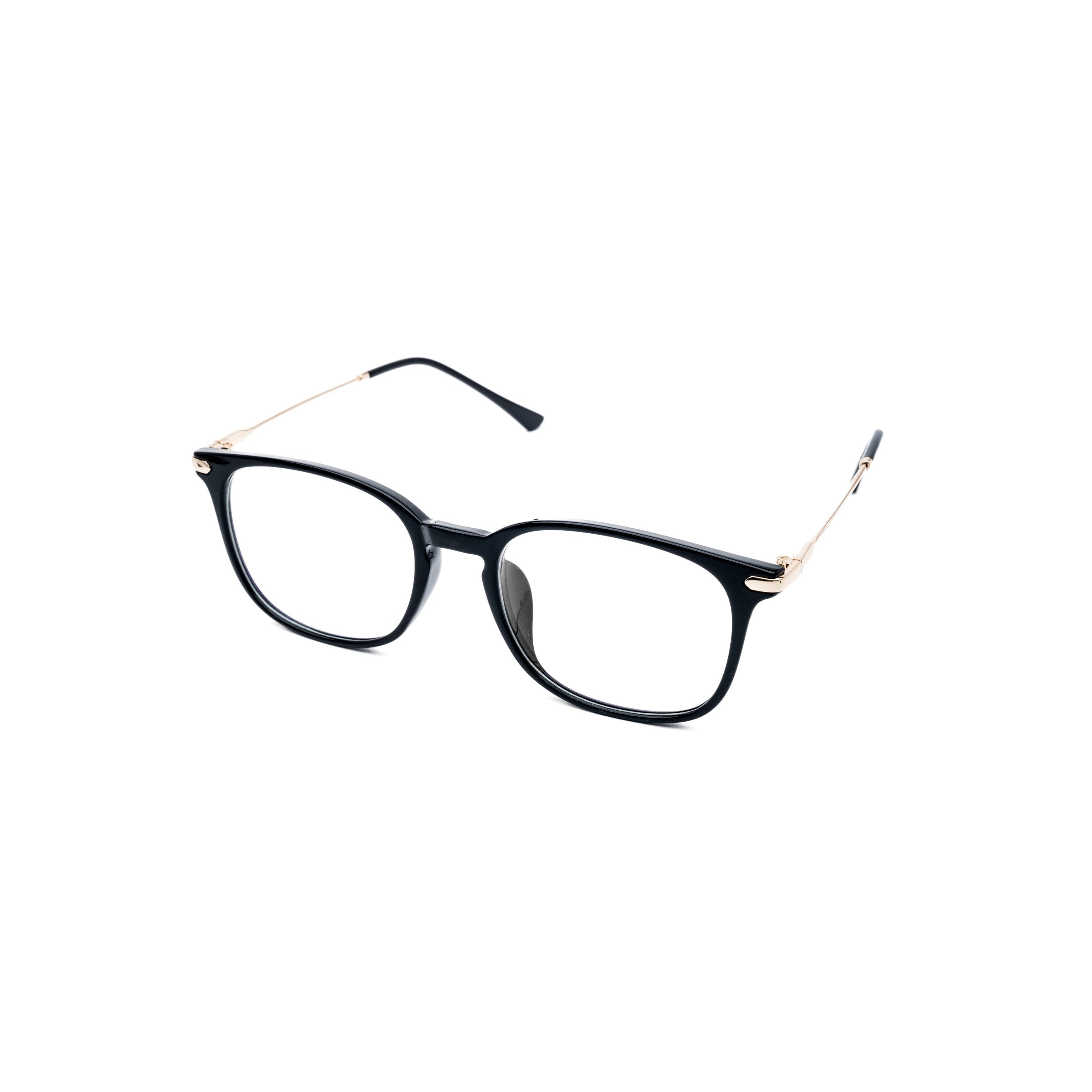 LadyBoss Classics eyeglasses in Glossy Black & Gold Metal, angled view #frame color_Glossy Black & Gold Metal
