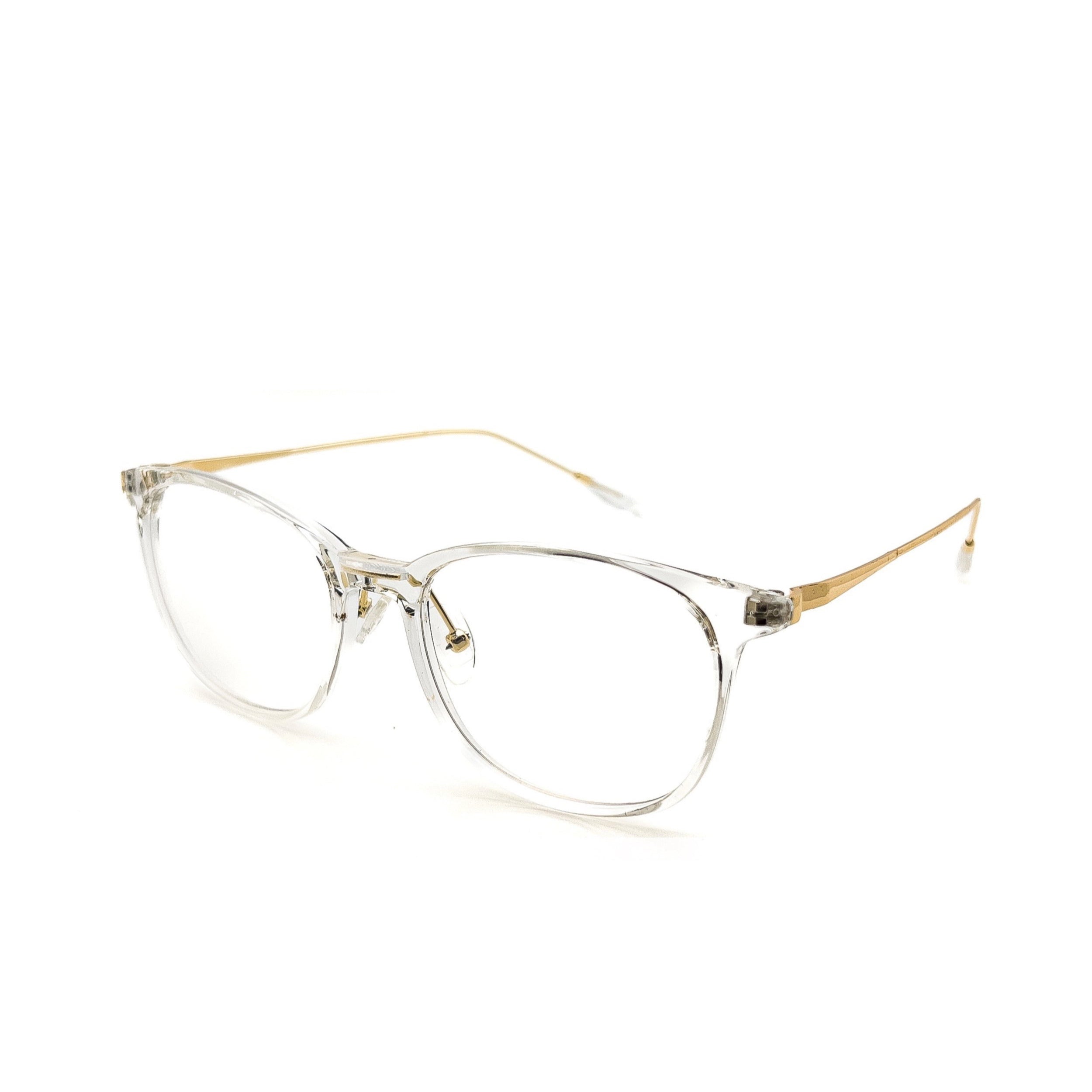 LadyBoss Minimals eyeglasses in Crystal Clear, angled view #frame color_Crystal Clear