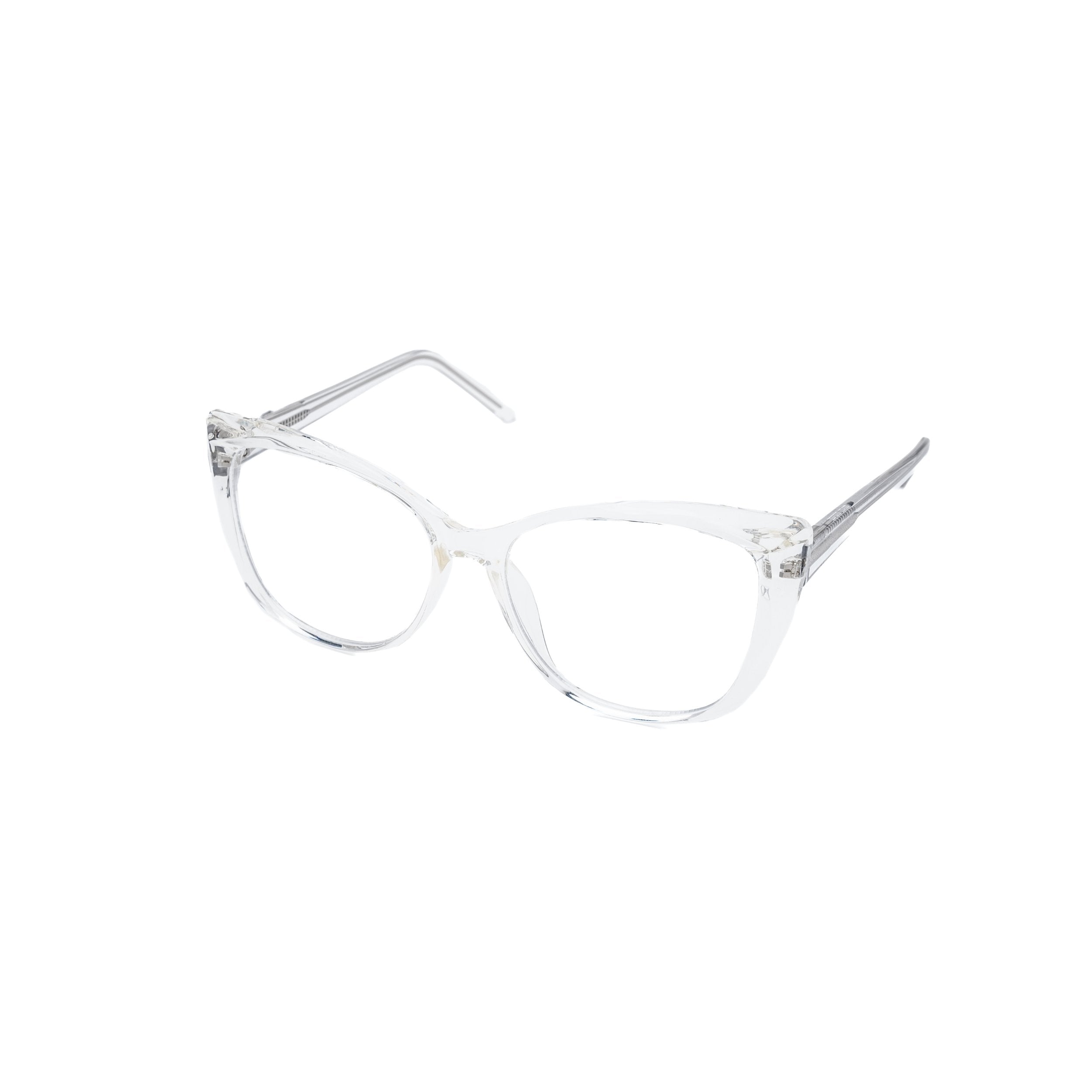 LadyBoss Alloras eyeglasses in Crystal Clear, angled view #frame color_crystal clear