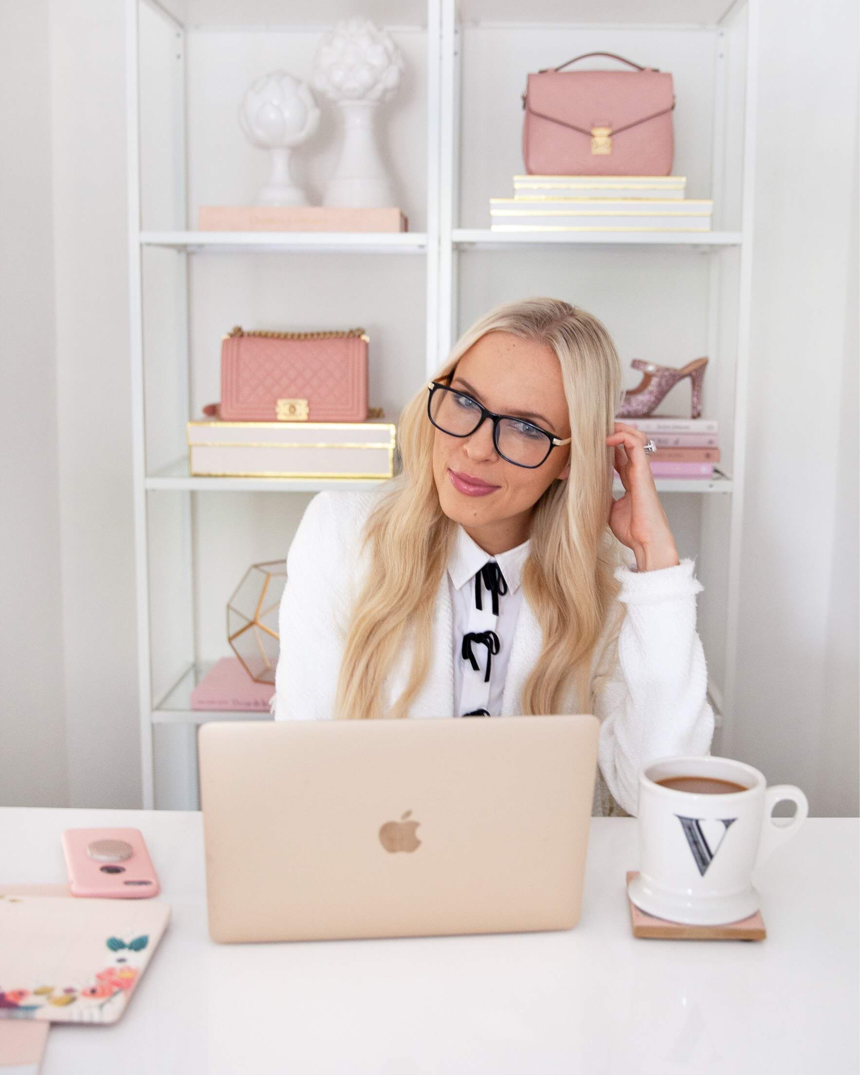 Model wearing LadyBoss Dimensions eyeglasses in Black #frame color_black