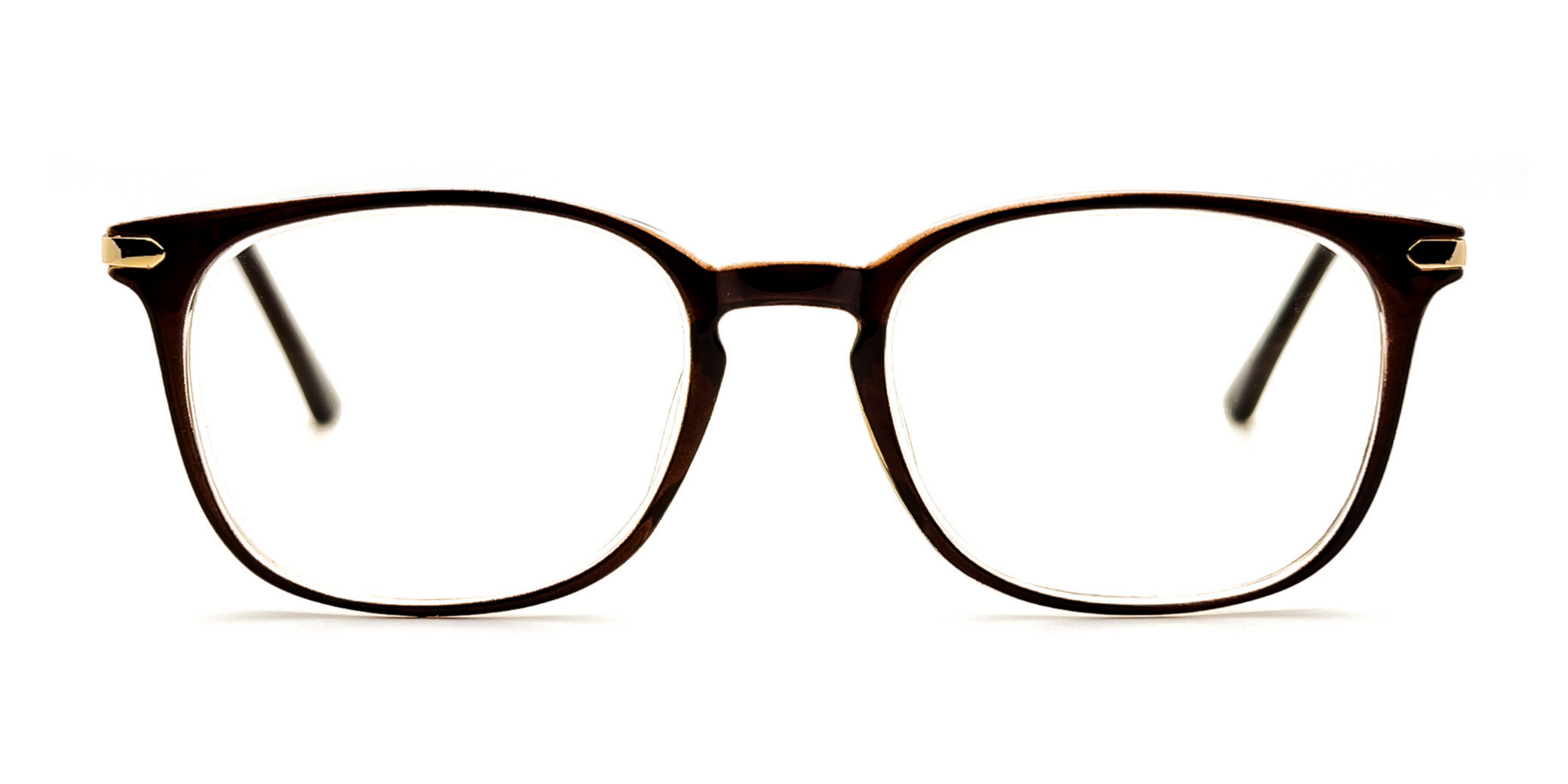 A pair of square-framed, dark rose-colored eyeglasses with a cellulose acetate frame, displayed on a white background.