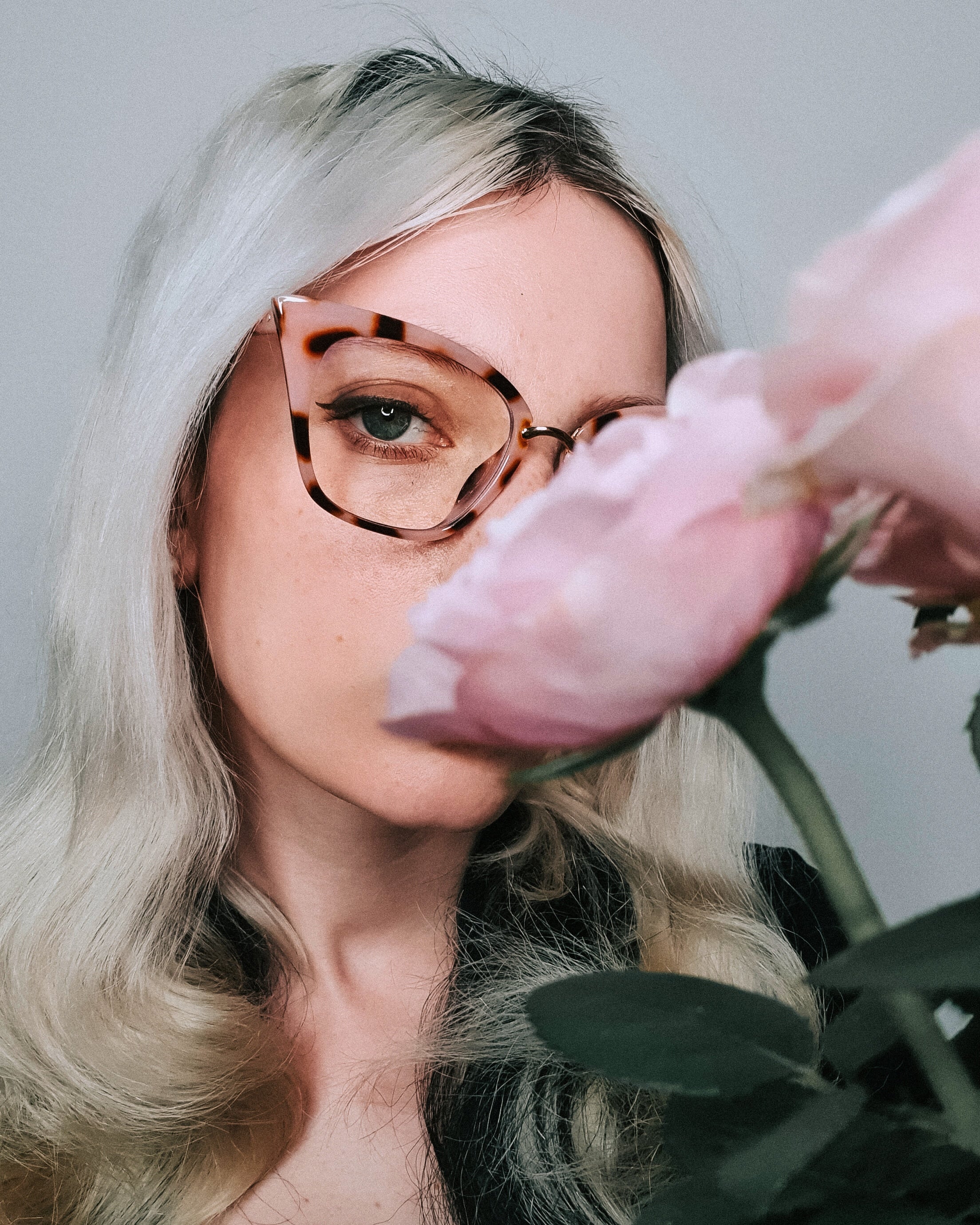 Model wearing LadyBoss Ethereals eyeglasses in Pink Leopard #frame color_pink leopard