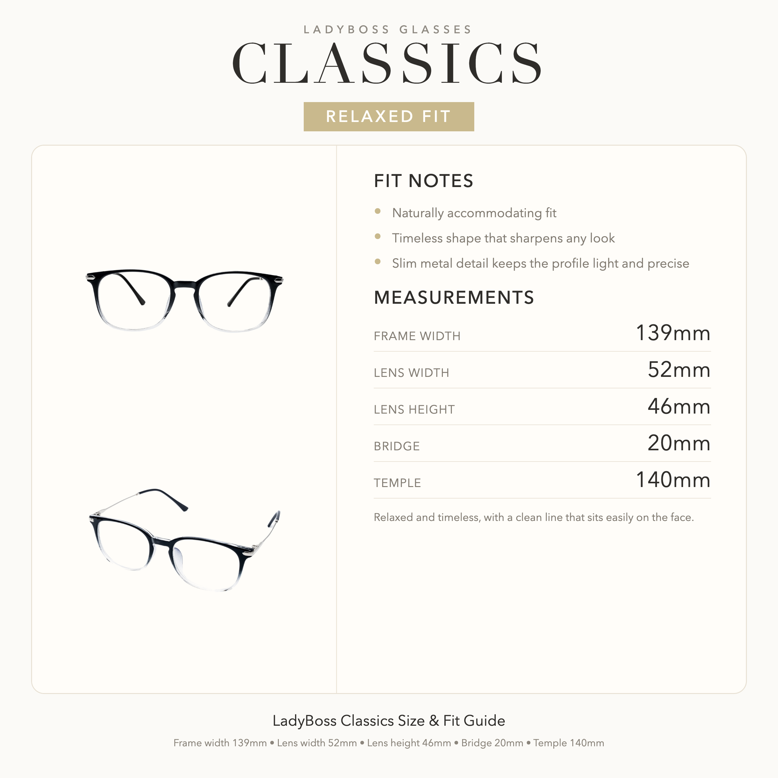 LadyBoss Classics size, fit, and feel guide in Gradient #frame color_gradient