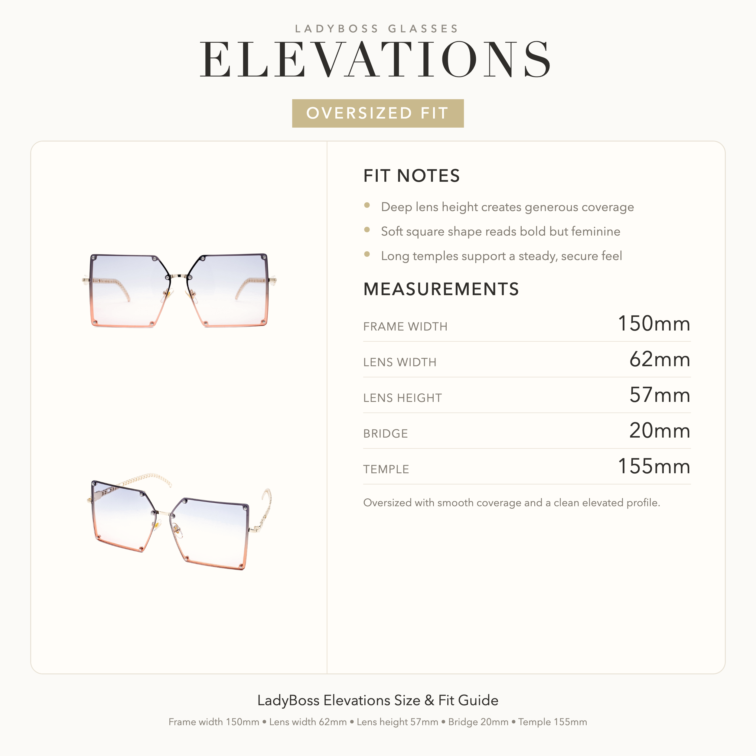 LadyBoss Elevations size, fit, and feel guide in Powder Blue #frame color_powder blue