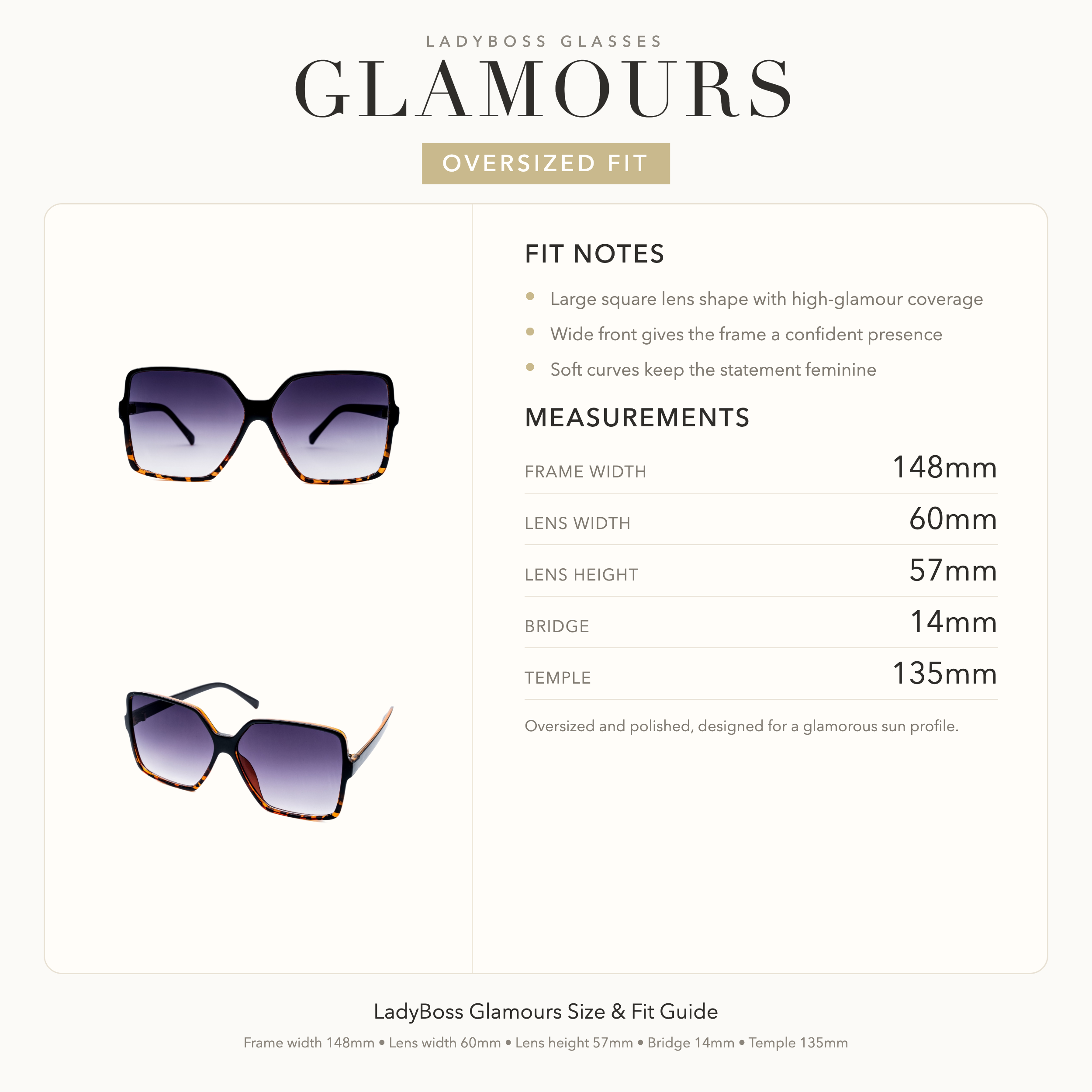 LadyBoss Glamours size, fit, and feel guide in Tortoise #frame color_tortoise