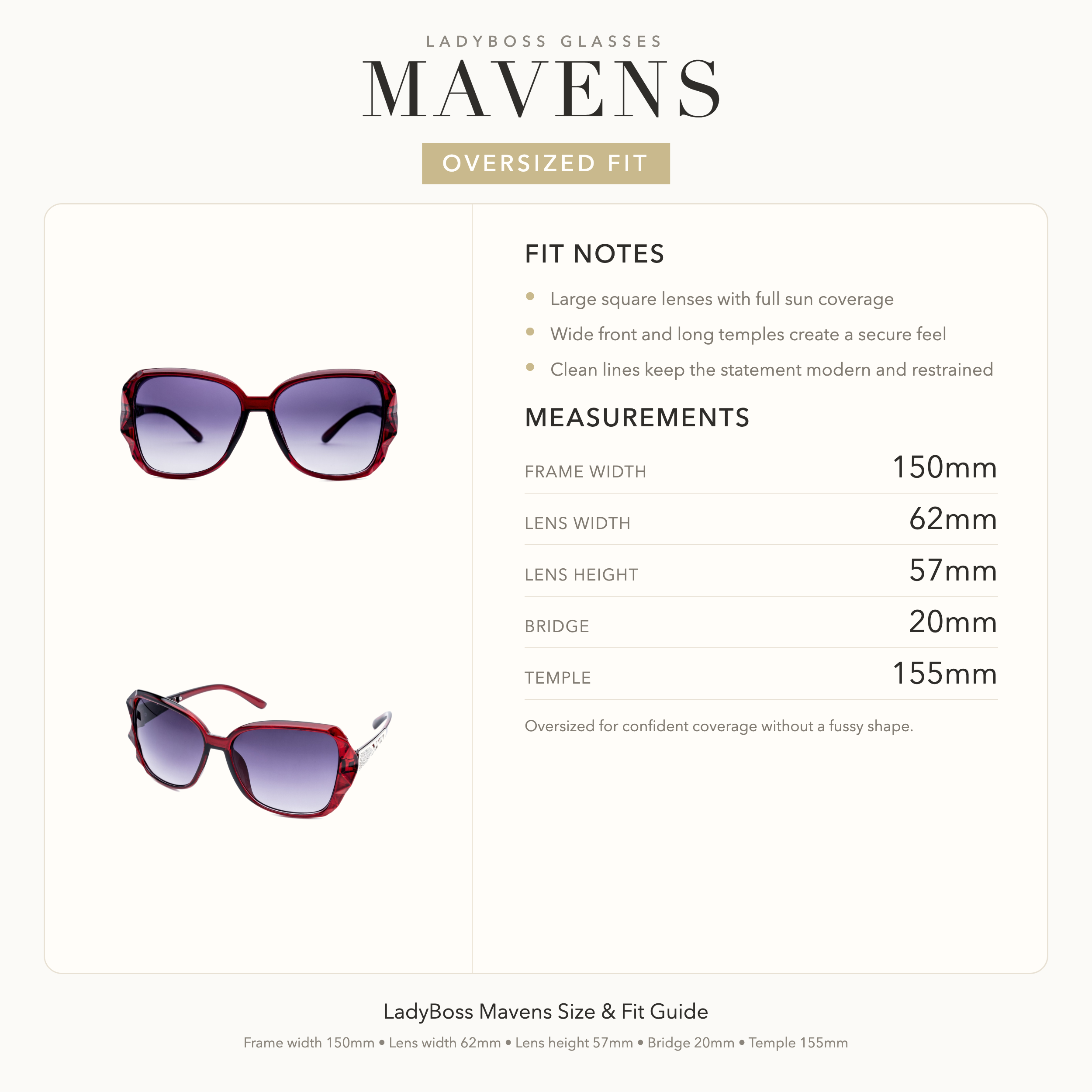 LadyBoss Mavens size, fit, and feel guide in Rose #frame color_rose