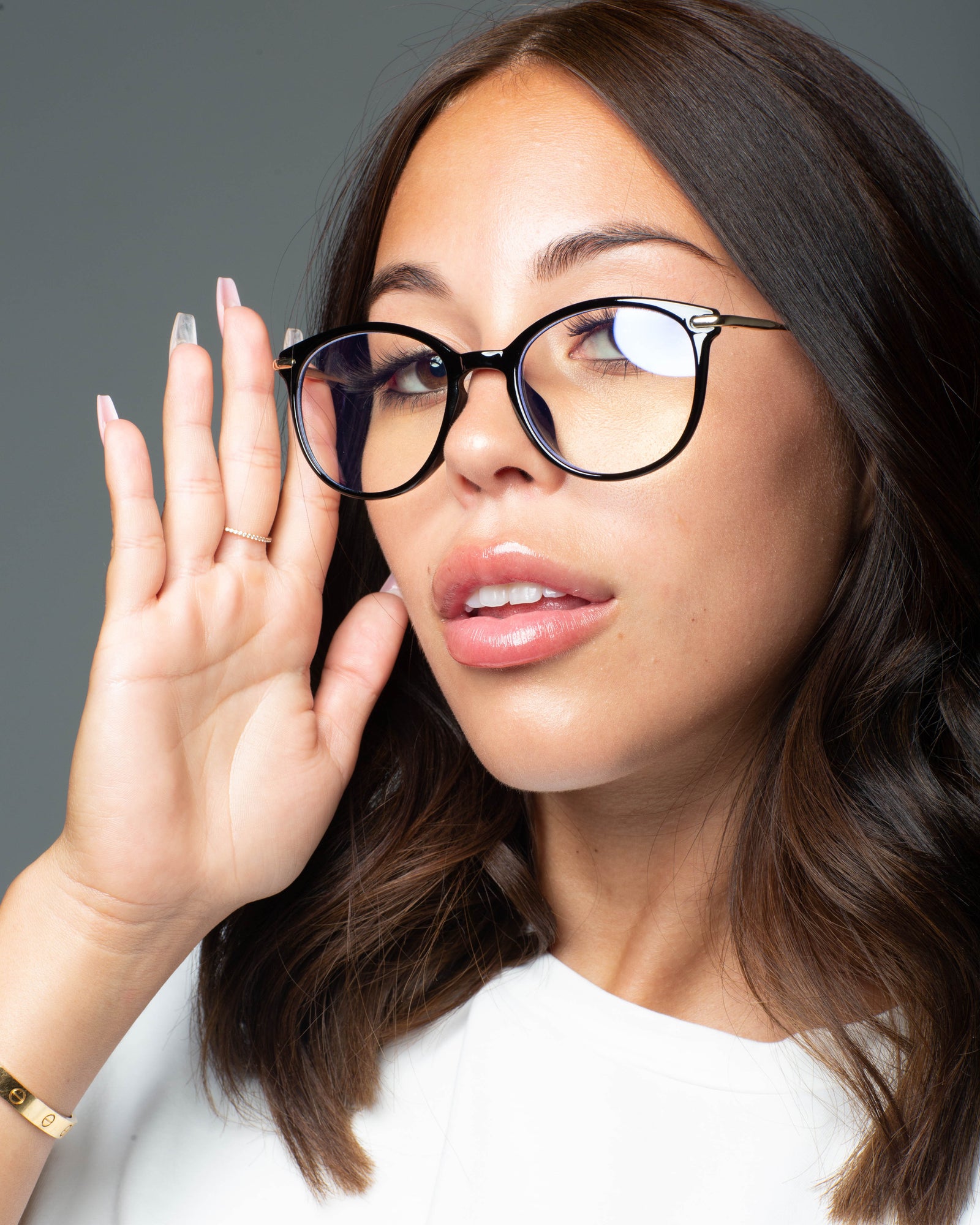 Model wearing LadyBoss Icons eyeglasses in Black