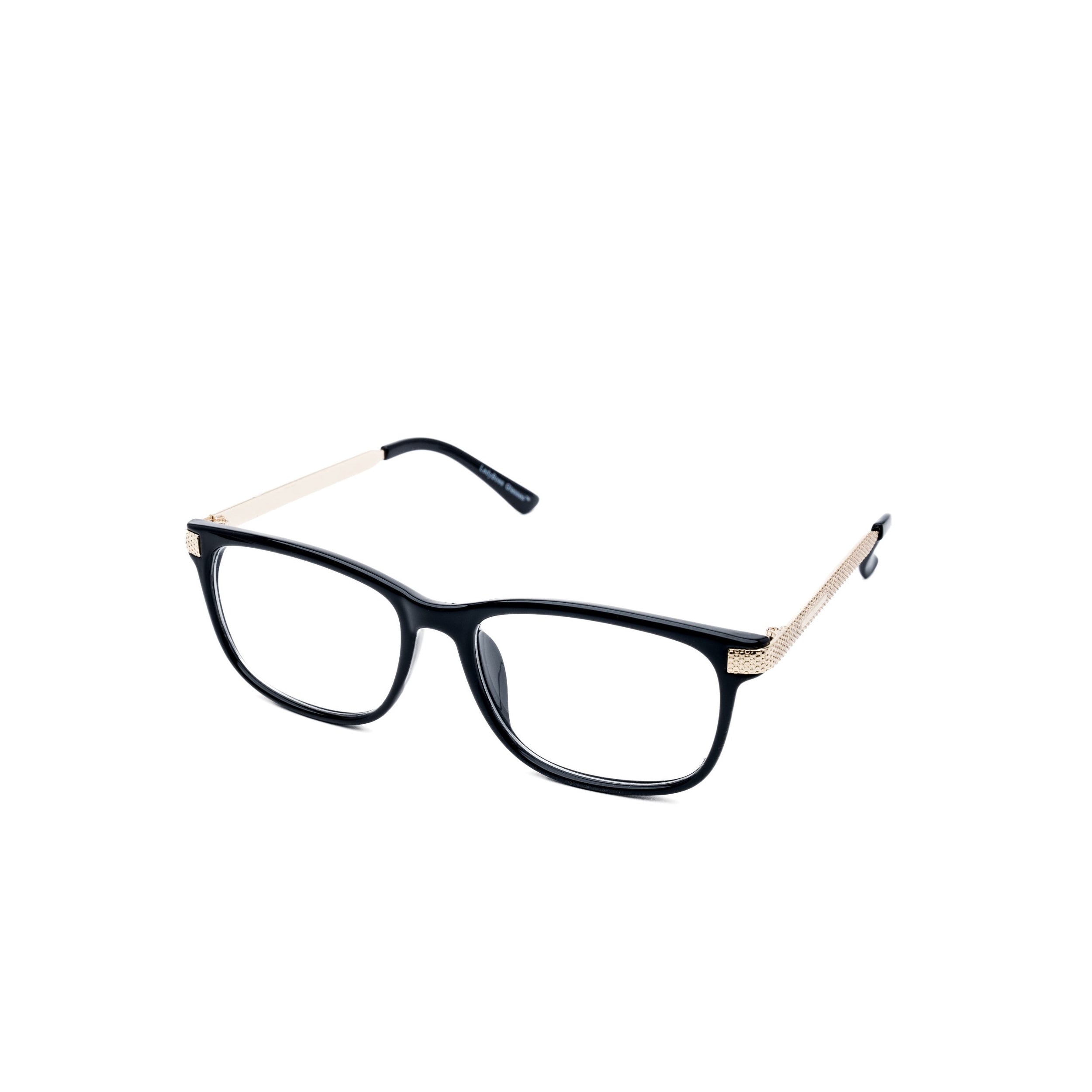 LadyBoss Dimensions eyeglasses in Black, angled view #frame color_Black