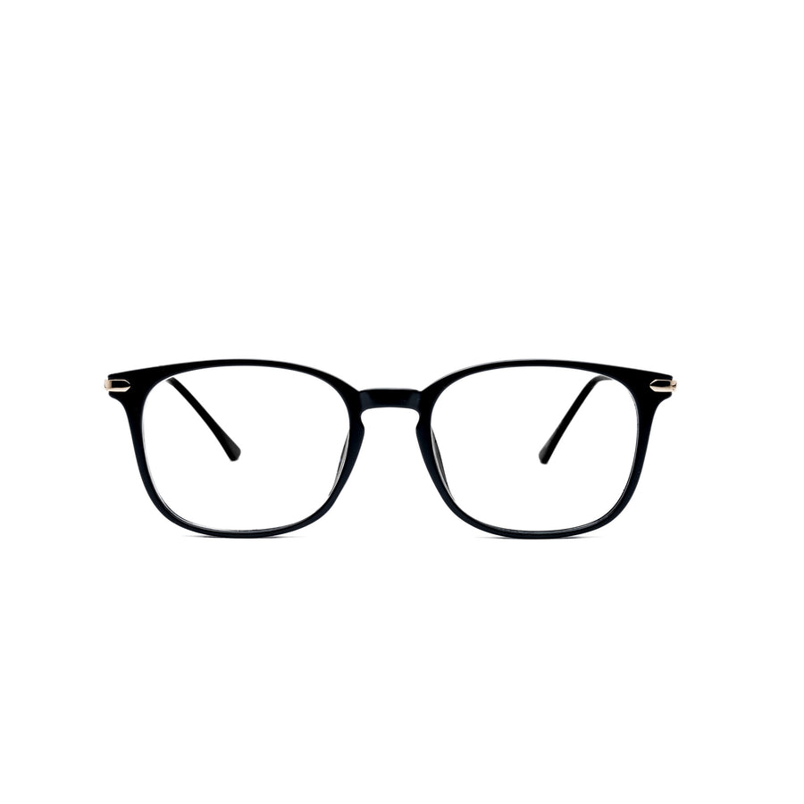 LadyBoss Classics eyeglasses in Glossy Black & Gold Metal, front view #frame color_glossy black & gold metal