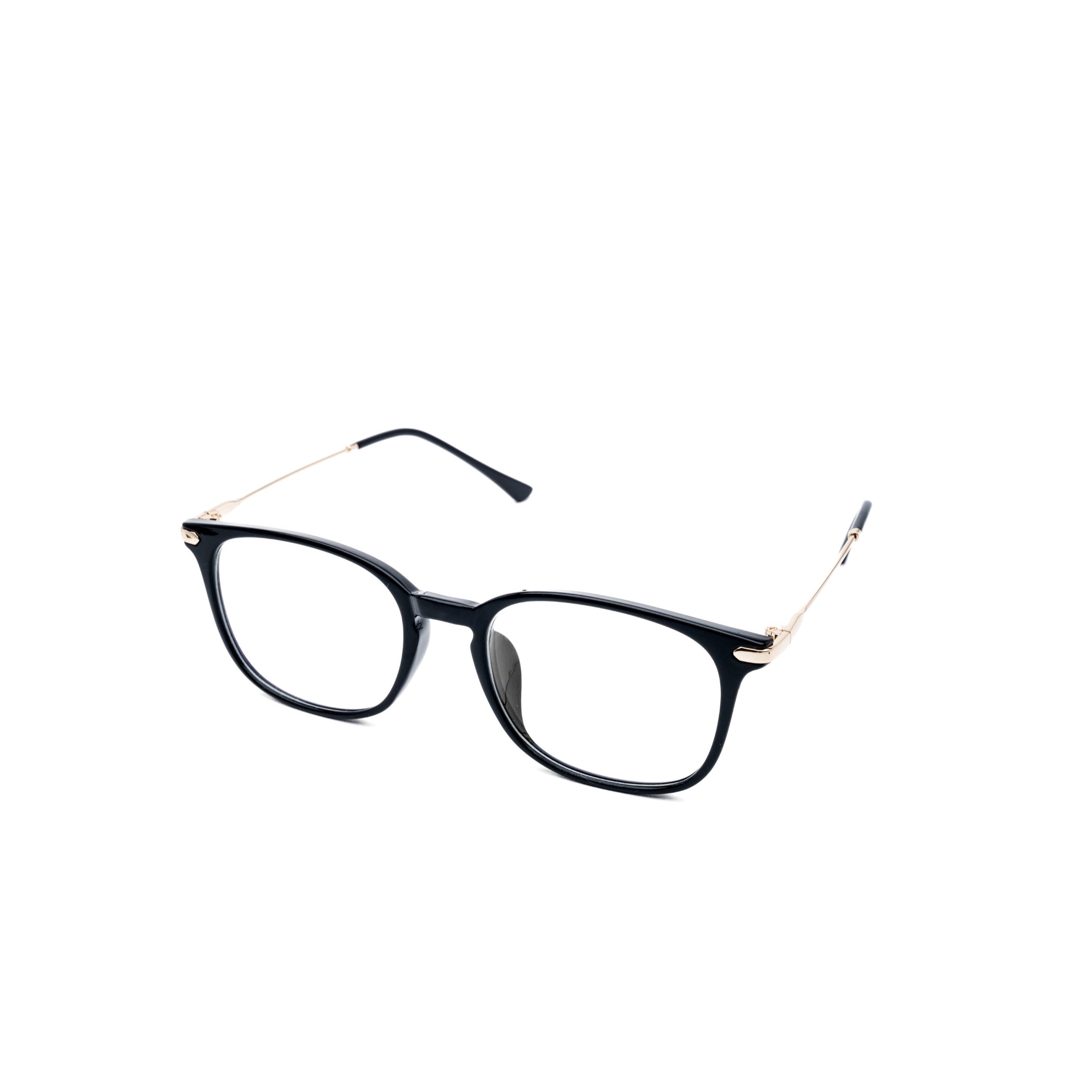 LadyBoss Classics eyeglasses in Glossy Black & Gold Metal, angled view #frame color_Glossy Black & Gold Metal
