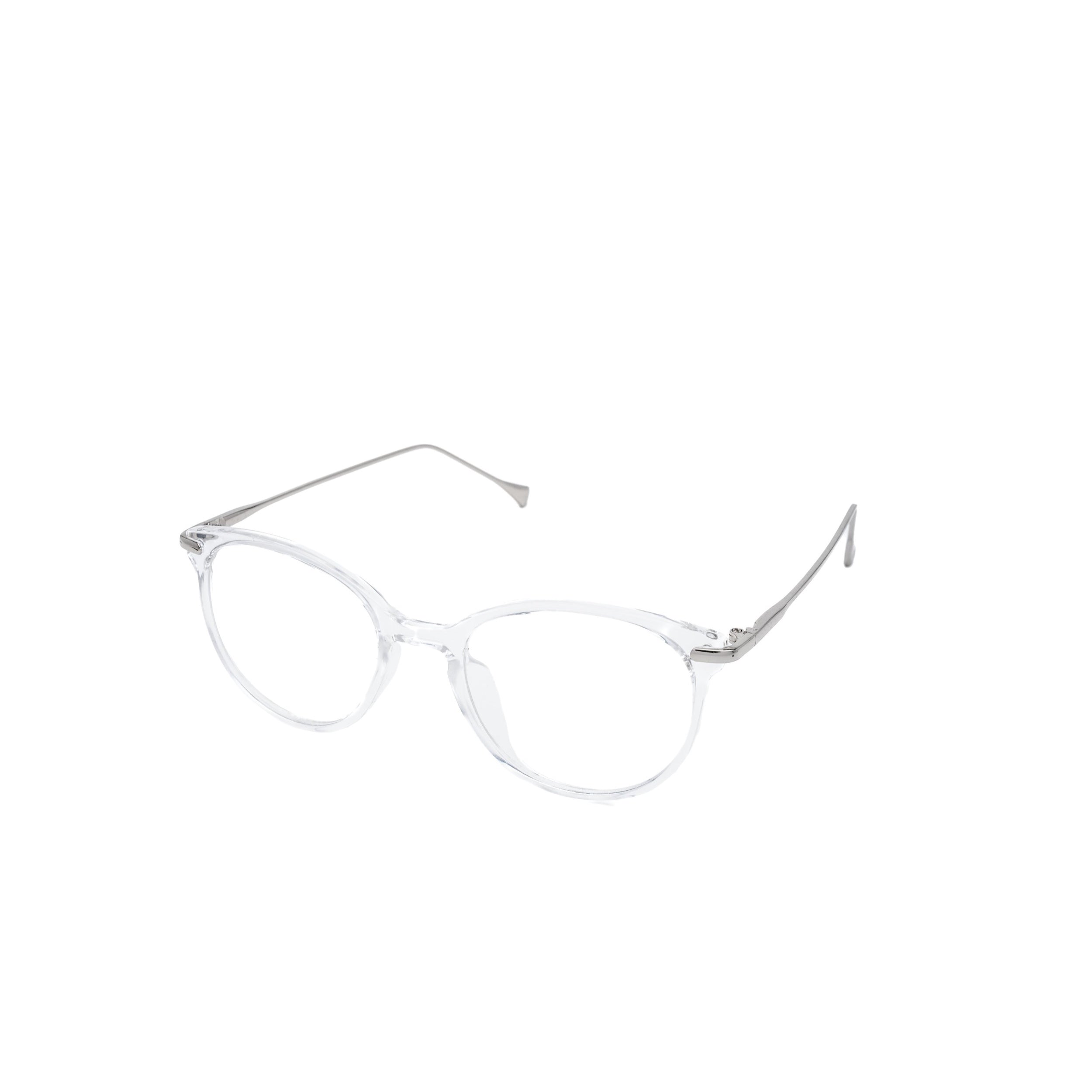 LadyBoss Icons eyeglasses in Clear & Silver Metal, angled view #frame color_clear & silver metal