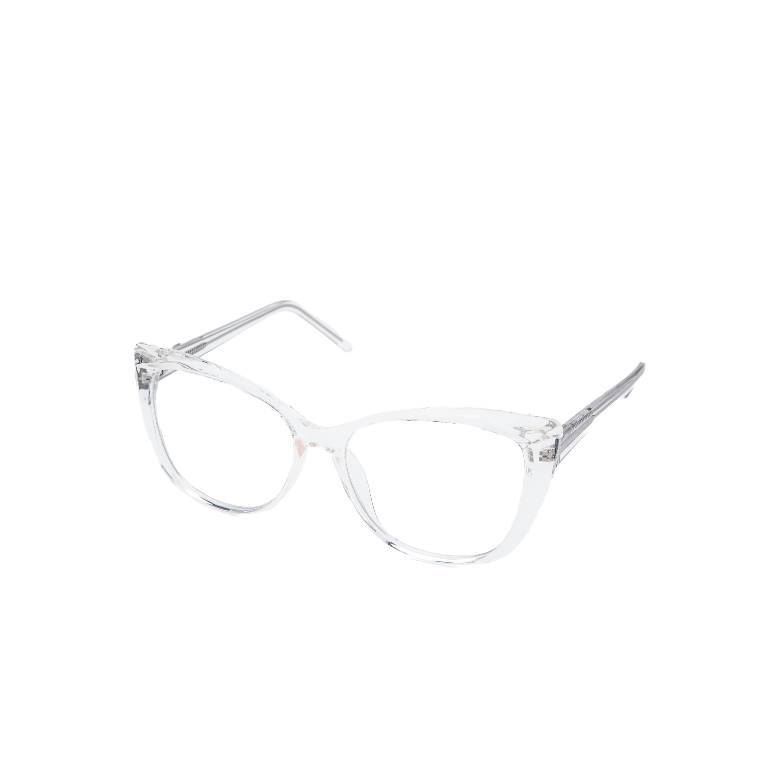 LadyBoss Alloras eyeglasses in Crystal Clear, angled view #frame color_crystal clear