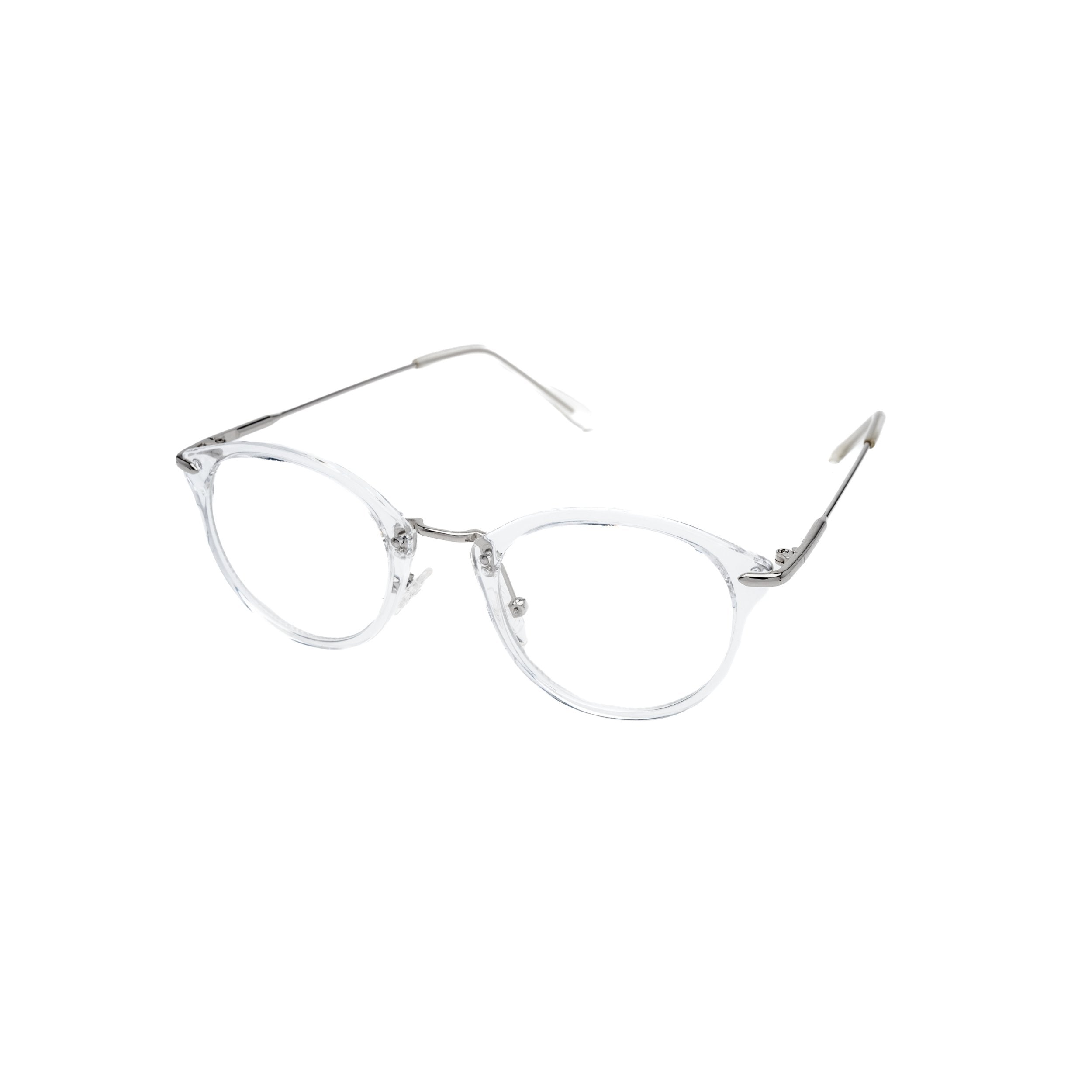LadyBoss Visionaries eyeglasses in Crystal Clear, angled view #frame color_Crystal Clear