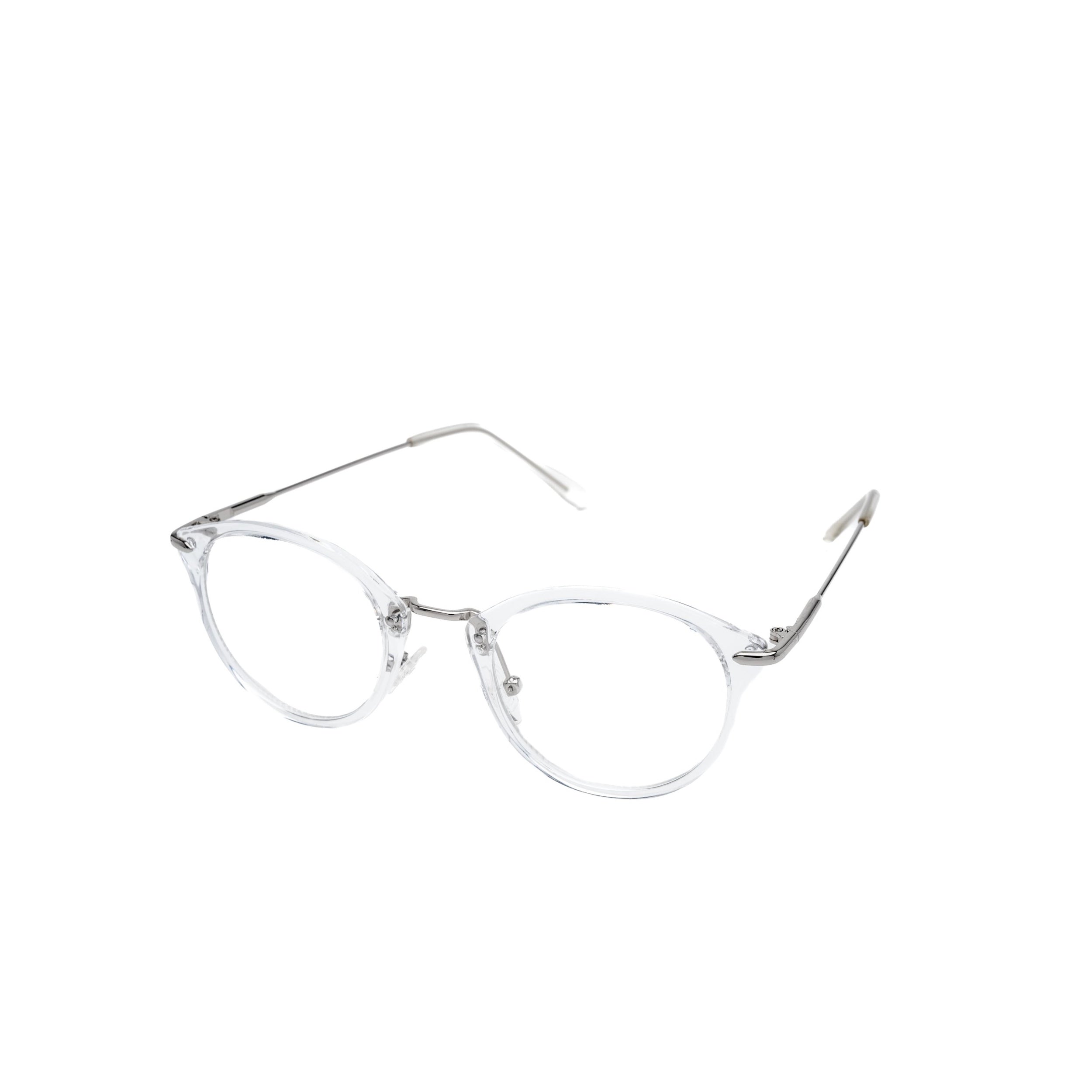 LadyBoss Visionaries eyeglasses in Crystal Clear, angled view #frame color_Crystal Clear