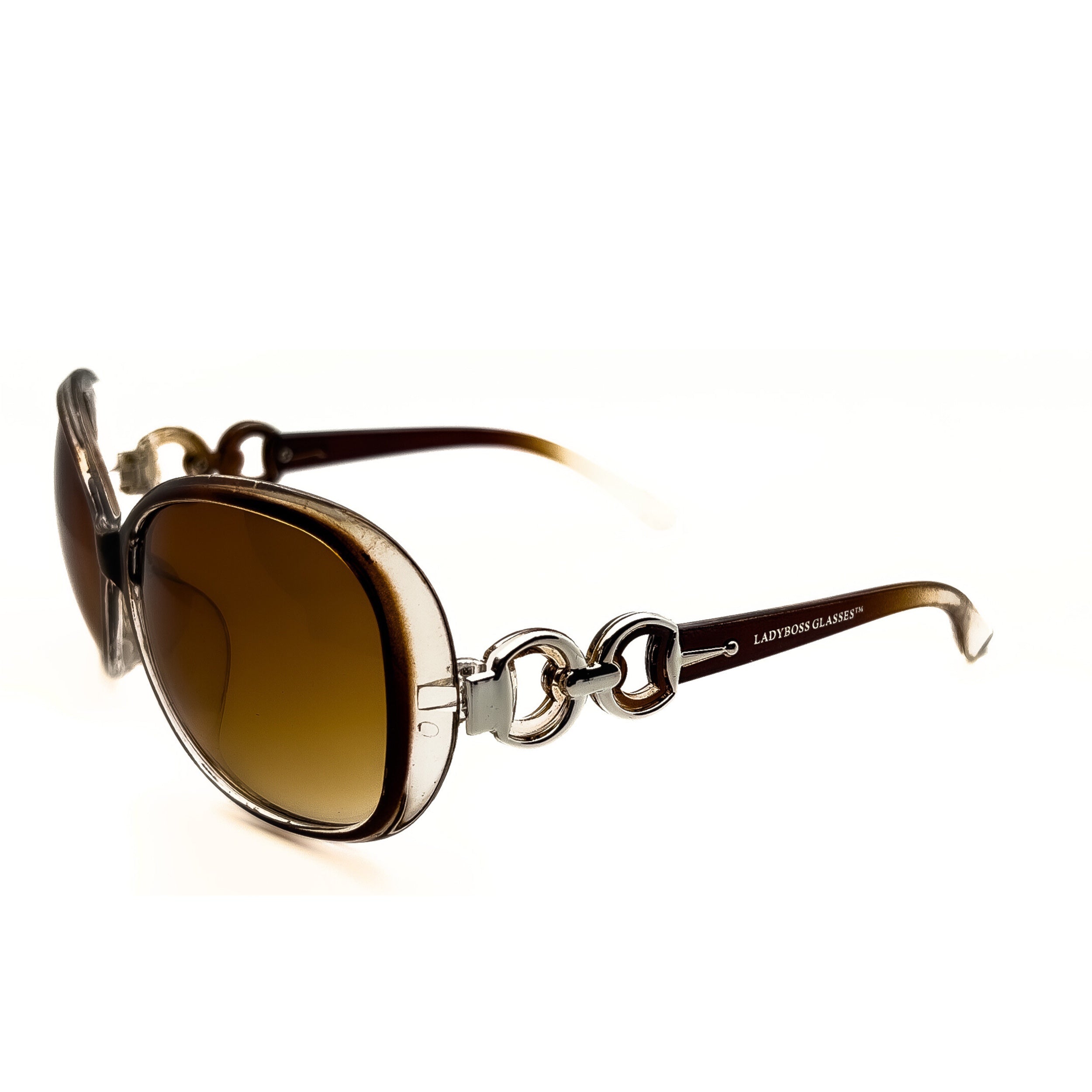 LadyBoss Spectacles sunglasses in Amber, wide angled view #frame color_amber