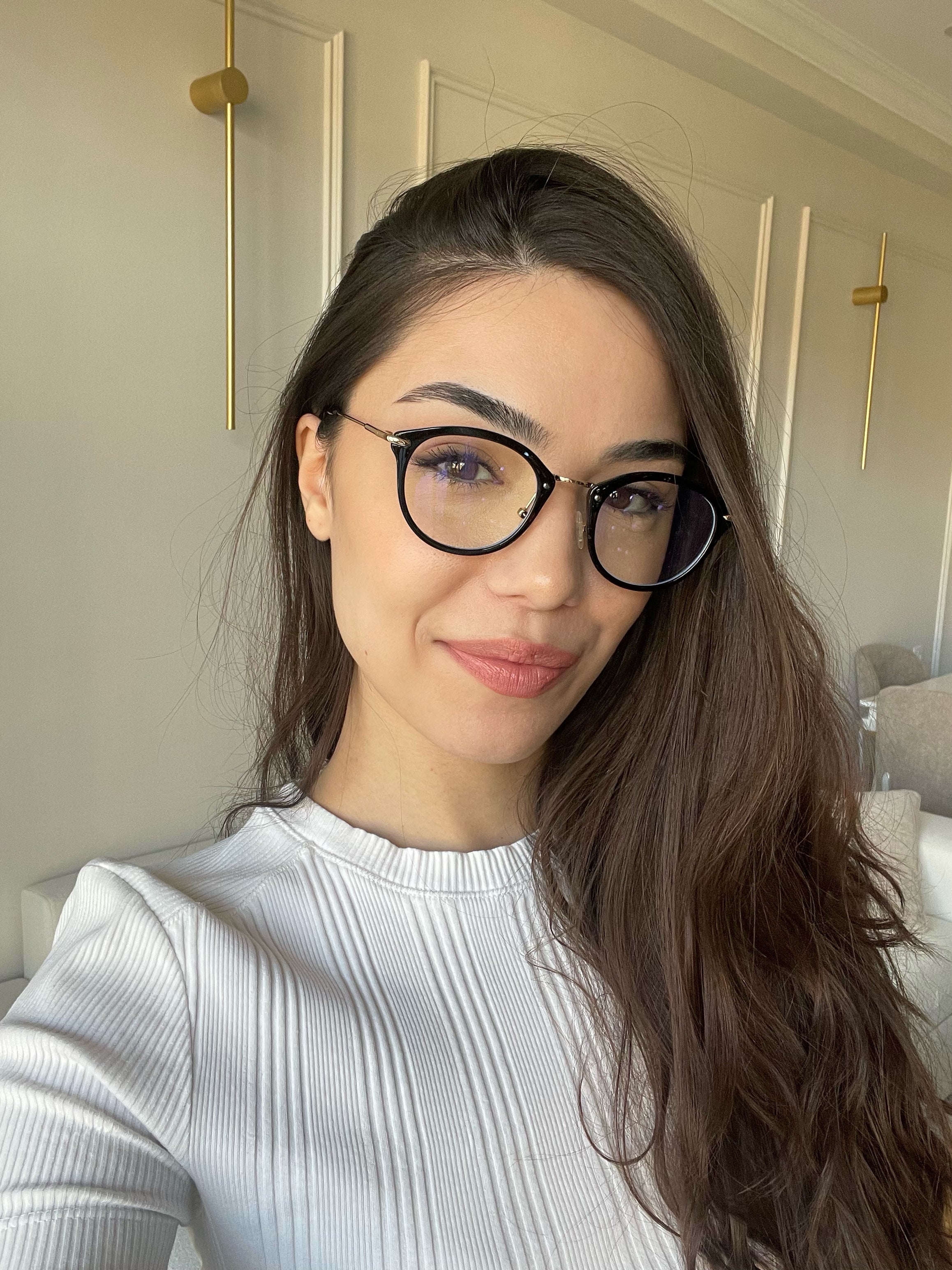 Model wearing LadyBoss Visionaries eyeglasses in Black #frame color_black