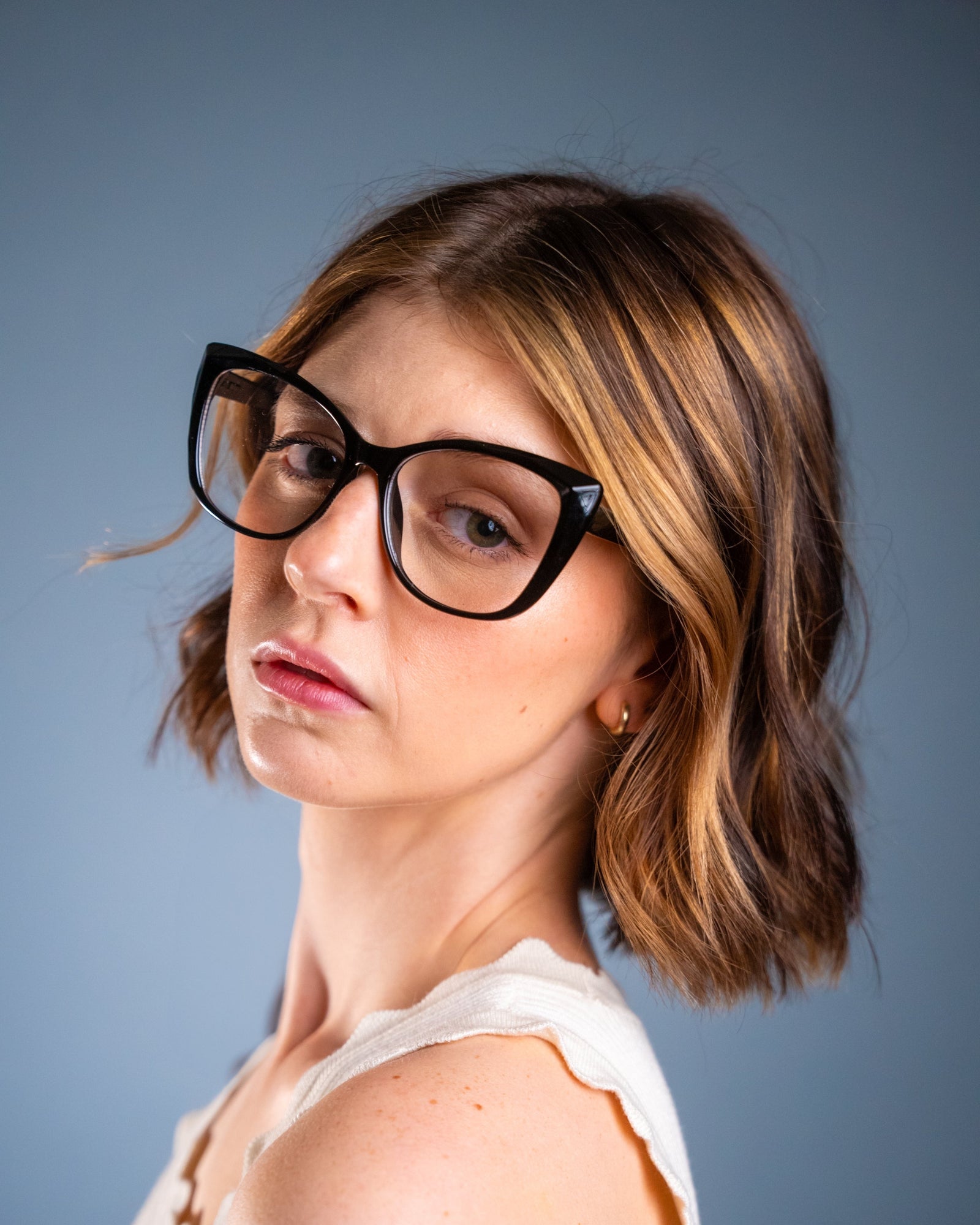 Model wearing LadyBoss Alloras eyeglasses in Black