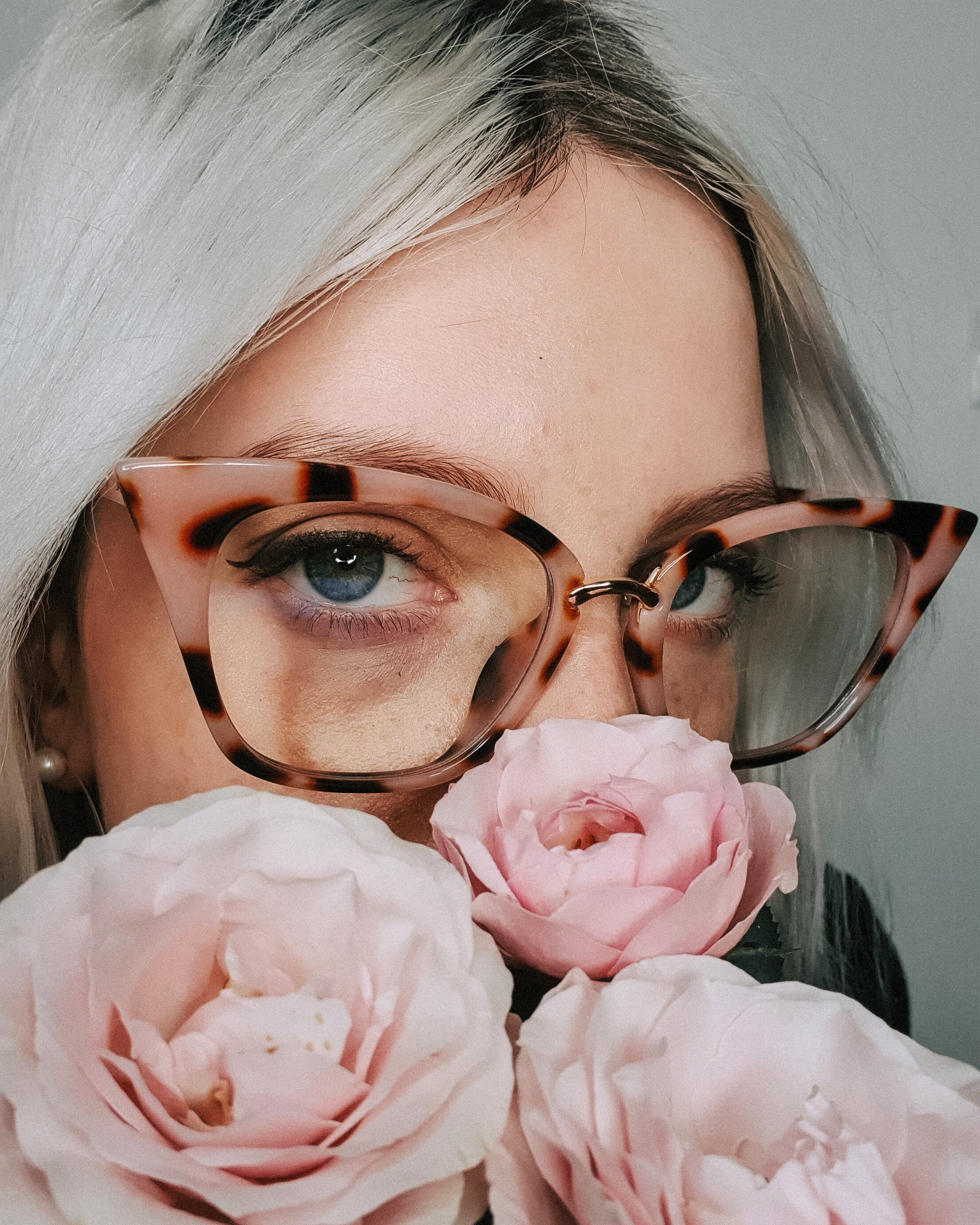 Model wearing LadyBoss Ethereals eyeglasses in Pink Leopard #frame color_pink leopard