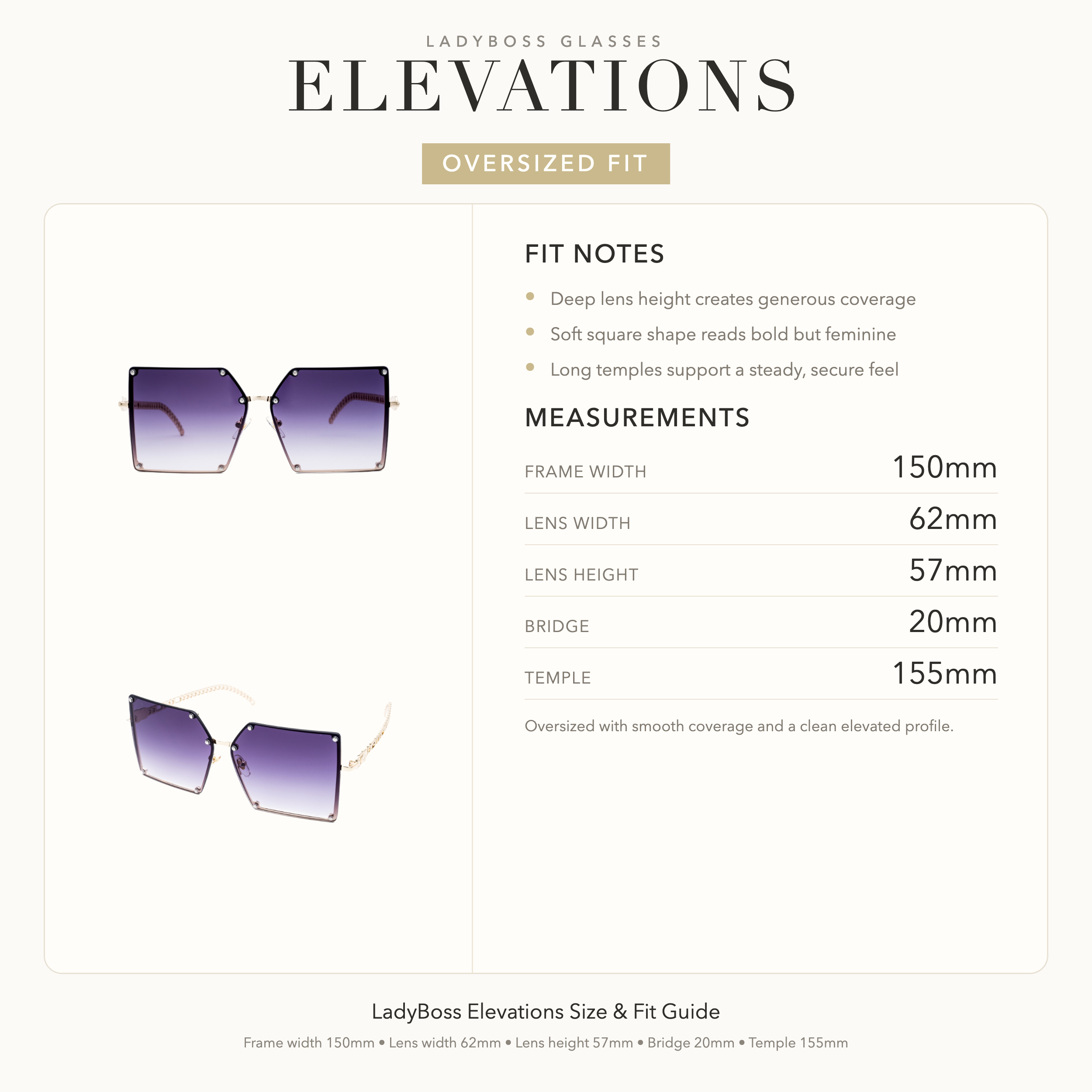 LadyBoss Elevations size, fit, and feel guide in Violet #frame color_violet