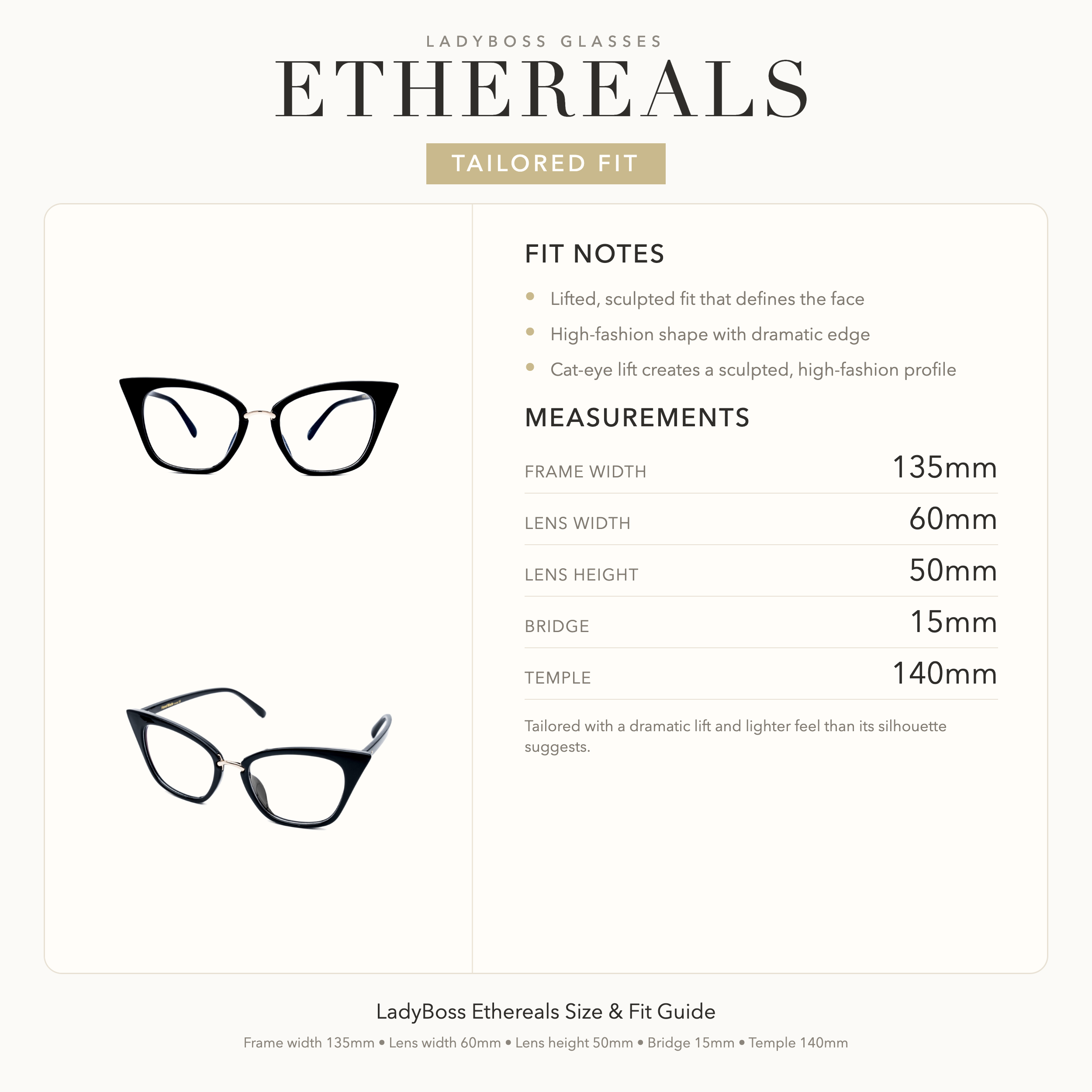 LadyBoss Ethereals size, fit, and feel guide in Black #frame color_black