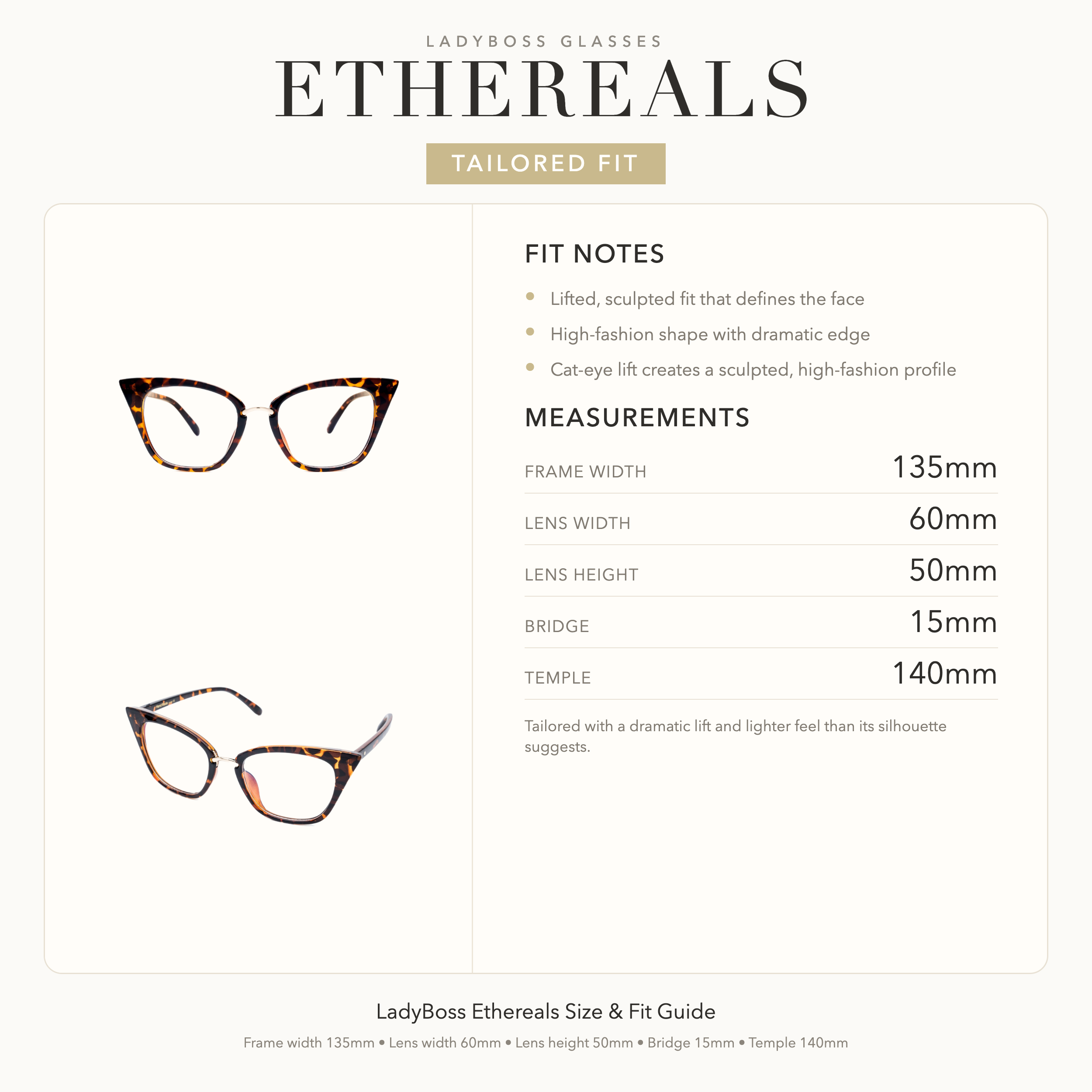 LadyBoss Ethereals size, fit, and feel guide in Leopard #frame color_leopard