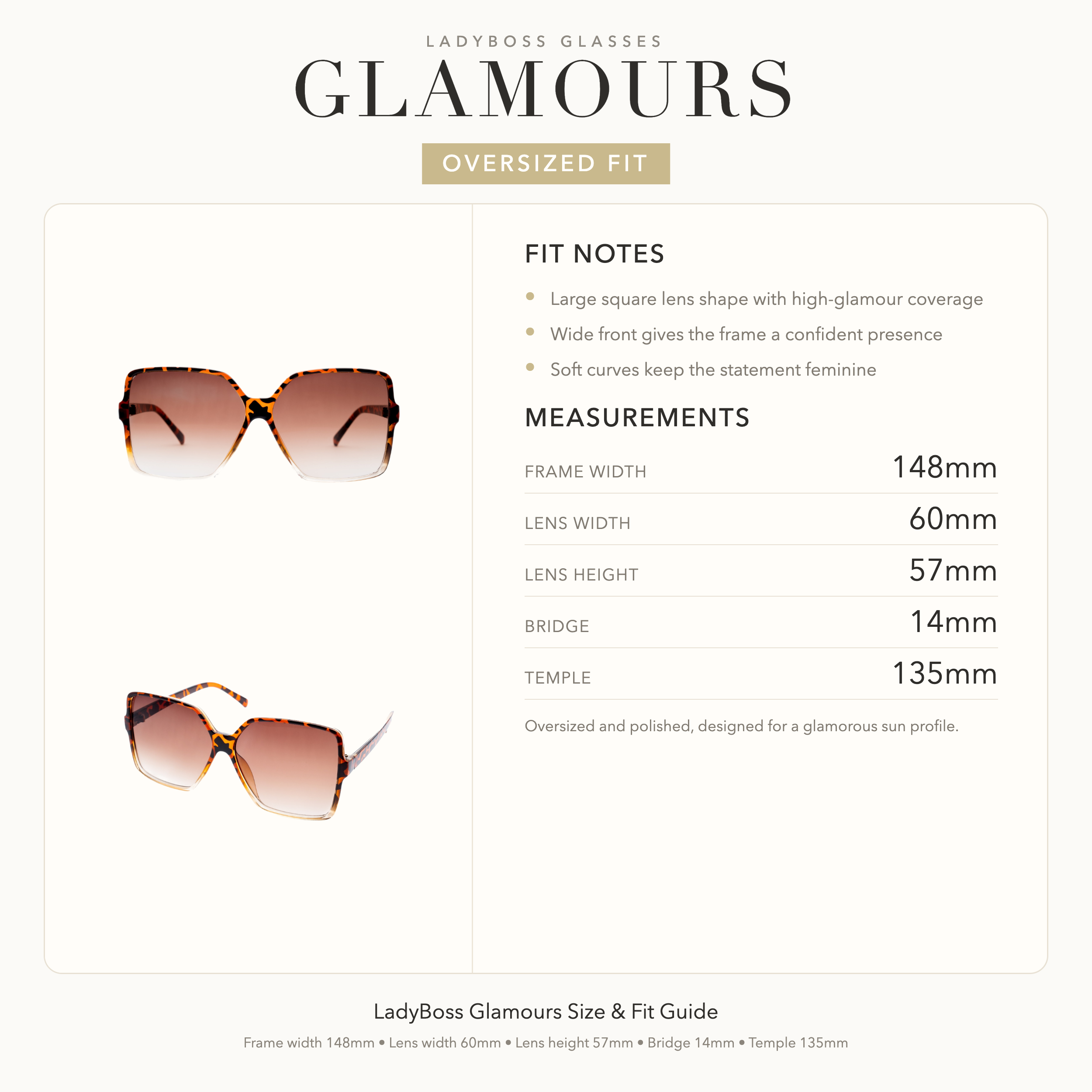 LadyBoss Glamours size, fit, and feel guide in Leopard #frame color_leopard