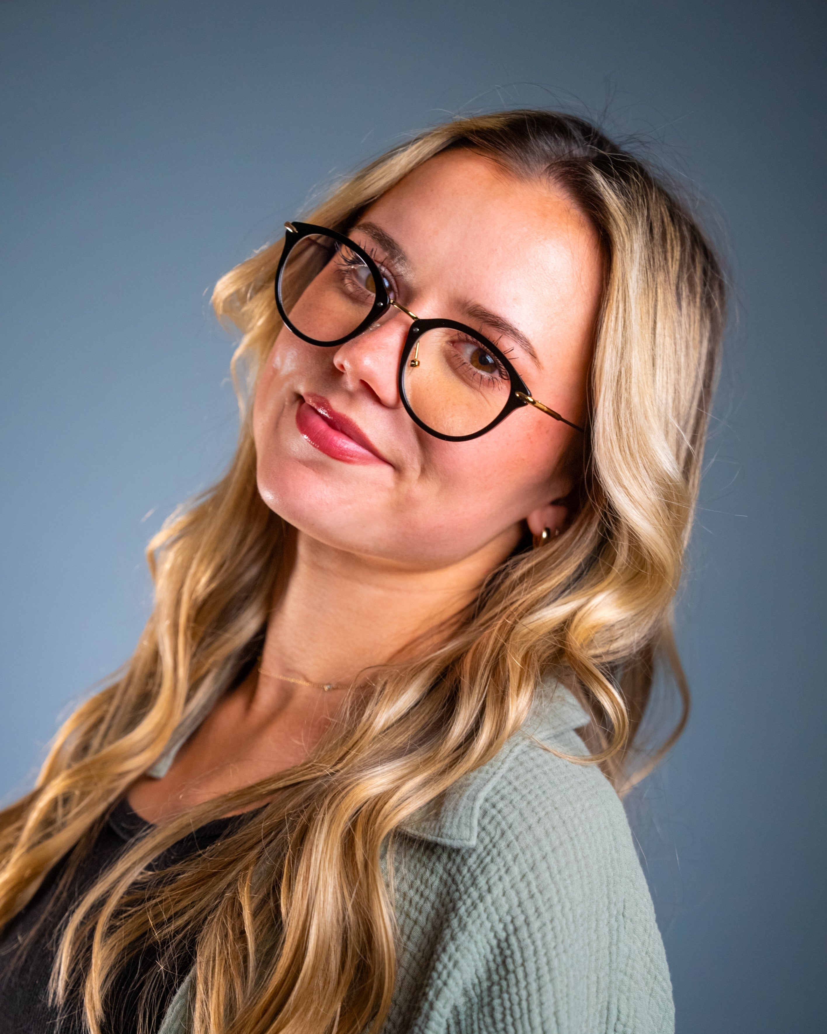 Model wearing LadyBoss Visionaries eyeglasses in Black #frame color_black