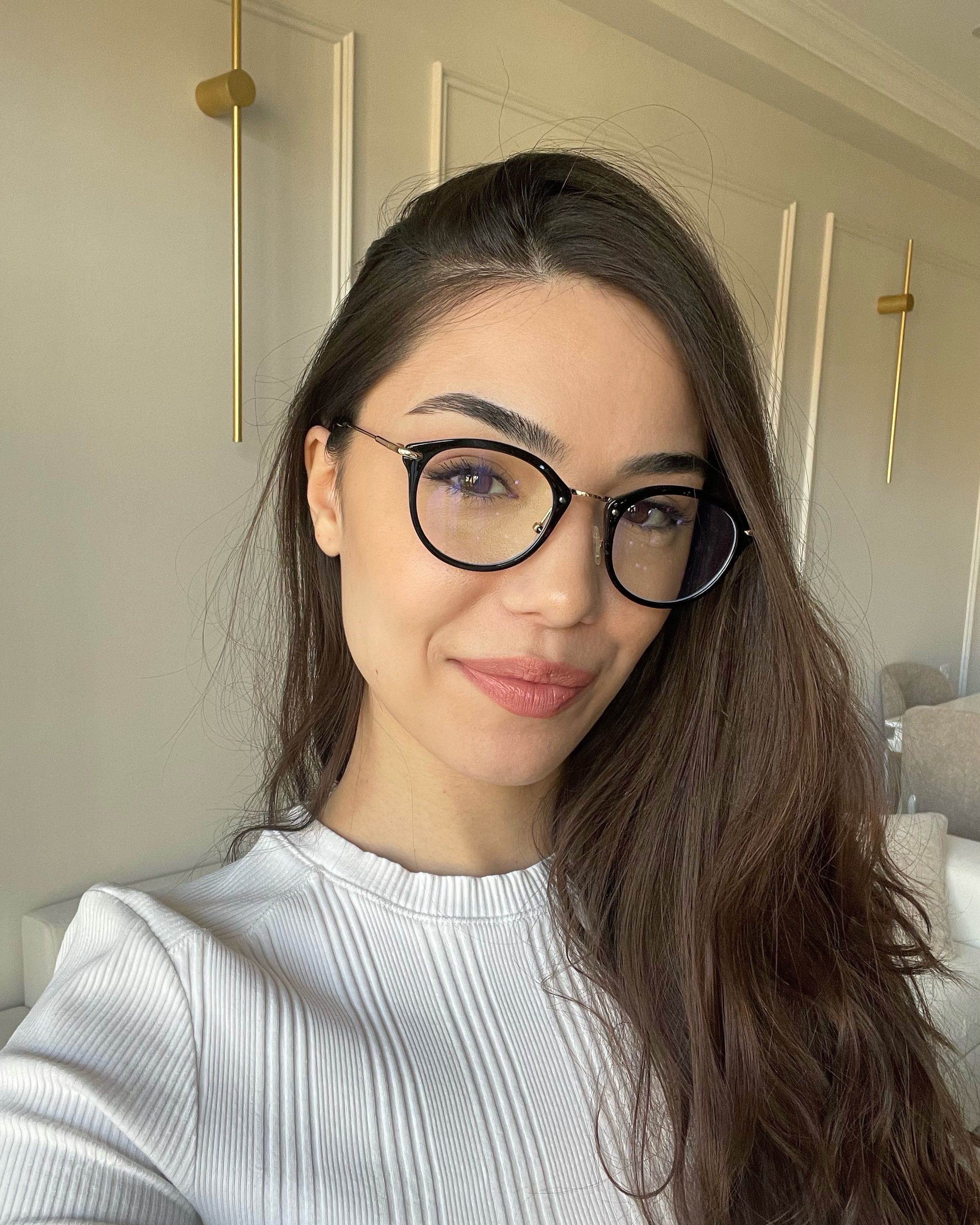 Model wearing LadyBoss Visionaries eyeglasses in Black #frame color_black
