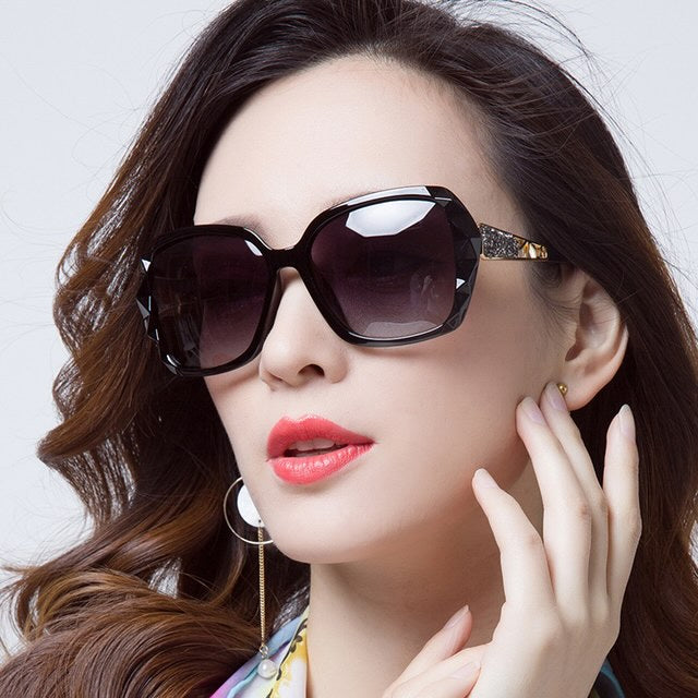 Model wearing LadyBoss Mavens sunglasses in Black